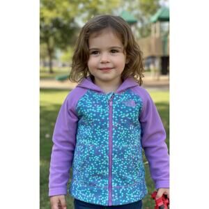 The North Face Toddler Girl Fleece Jacket Hooded Full Zip Polkadot Purple Size 3
